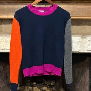 Brodie Luxury Cashmere Color Block Knit Sweater Jumper Vibrant Multi-Color Small